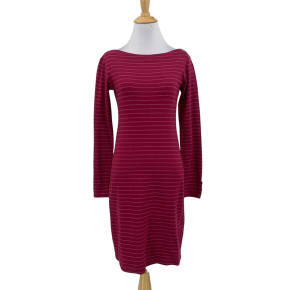 Fig Voyage Dress Womens Small Raspberry Boat Neck Striped Button Detail Stretch - Picture 1 of 14